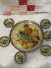 Mid-century Barware Set Glass Beverage Coasters  6  And Tray With Fruit Pattern