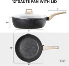 12inch Nonstick Deep Frying Pan With Lid  5 5 Qt Jumbo Cooker Saute Pan