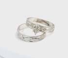 Solid 10k White Gold Ladies Real Diamond Wedding Band Engagement Ring Set Size 7