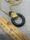 Vintage Contemporary Black Acrylic Goldtone Chain Pendant Necklace Earrings Set