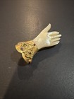 Antique Victorian Carved Mother Of Pearl Hand Gold Tone Rhinestones Brooch