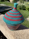 African Woven Decorative Storage Basket   Lidded Basket
