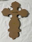 Vintage Painted Wood Cross Wall Hanging With Baby Blue Stones
