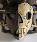 Aztec Mayan Premium Half Skull Wooden Mask Mexican Folk Art Hand Carved Native