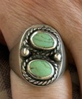 Sz 12 Vtg Native American Nickel Silver Green Turquoise Mens Ring