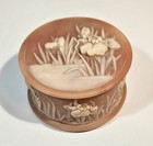 Vintage Hinged Jewelry Trinket Box Irises Pink Incolay Stone Handmade 5   1016