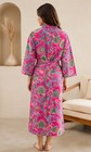 Women s 100  Cotton Kimono Bathrobe Pink Floral Print Spa Robe Loungewear Robe