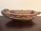 Vintage Hand-carved Indian Tribal Wooden Vessel With Geometric Etchings