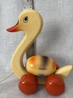 Wooden Pull Toy Swan Duck Kouvalias Greek Toy Vintage