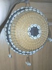Vintage African Cowrie Shell Basket  Statement Piece Leather Accent Hanging Hat 
