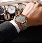 Poedagar Men Quartz Watch Fashion Chronograph Leather Band Waterproof Wristwatch