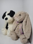 Lot Of 2 Jellycat Plush Toys 12   Black White Puppy   12  Grey Bunny Rabbit Euc