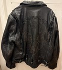 Harley Davidson Leather Motorcycle Jacket Red Flame Sleeve Back Patch Size Xl