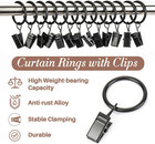 50 Curtain Rings W  Clips 1 26  Interior Diameter Metal Decoration  Black