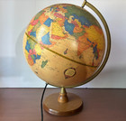 Vintage George F  Cram s Antique World Globe 12  Illuminated Wood Base