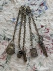 Antique Victorian Silver Plated Sewing Chatelaine 5 Chain Ornate Blue Velvet