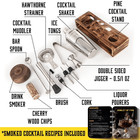 Bartender Kit With Whiskey Smoker  13 Pcs Pine Stand  Bar Set With Cocktail