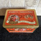 Vtg Amaretti Tradizionali Italian Metal Tin Box W  Lid Empty Large Container 8x5