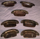 Lot Of 7  Antique  Meta   Bin  Cabinet  Pulls  Old Paint Remaining