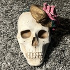 Skull With Roses   Snake Figurine Statue Resin Sculpture Skeleton Head Euc