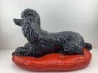 Mid-century Modern Plaster-painted Black Poodle On A Red Poof  Tuft  Pillow