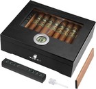 Glass Top Desktop Wood Cigar Humidor Box Storage Case With Hygrometer humidifier