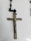 Vintage Catholic Black Rosary Beads Glass Crucifix Necklace Religious Prayer
