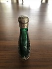 Vtg Green Glass Perfume Bottle W silver Ornate Wrap Screw On Top