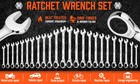 24pc Ratcheting Combination Wrench Set Sae Inch Imperial Metric Mm Tool With Box
