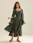 Scarlet Darkness Women Renaissance Costume Split Sleeve Double Layer Dress Olive