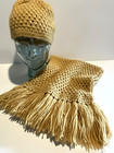 Handmade Crochet Textured Oversize Beanie Hat Match Scarf Color Spicey Mustard