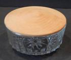Vintage Arcoroc France Clear Glass Powder Jar Box Trinket Dish With Wood Lid