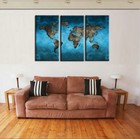 3pcs Blue World Map Hd Picture Canvas Print Painting Modern Art Wall Home Decor