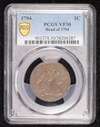 1794 P Large Cents Liberty Cap Pcgs Vf-30 Bn Head Of 1794