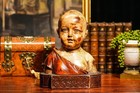 Amazing Carved Wood Painted Antique Infant Baby Bust Statue Sculpture Santos