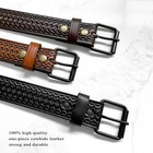 Uniform Work Belt Roller Buckle Full Grain Leather Basketweave Belt 1-1 2  Wide