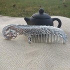 Rare Chinese Handmade Tibet Silver   White Copper Carving Dragon Comb Jewelry