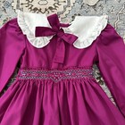 Vintage Polly Flinders Purple  Dress 4t Hand Smocked Bow Detail Long Sleeve