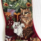 Vtg Needlepoint Christmas Stocking 5 Cats Tree Ornaments Railway Train Excellent