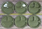 Vintage Molded Plastic Divided Plates   Cups Avocado Green Camping Picnic Set 12