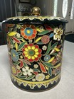 Vtg  Black Floral Daher Tin Made In England 5 5    X 5    Vibrant Color