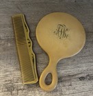 Vintage Butterscotch Vanity Mirror   Comb Set Of 2 Monogrammed Dresser Set