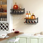 2 Tiers Wine Rack Wall Mounted With Bottle Holder   Rustic Brown   Black 