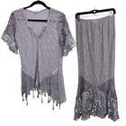 Vtg Spencer Alexis Skirt Top Dress Sz M Purple Metallic Lace Silk Fairy Y2k Mesh