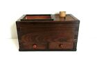 1930s Antique Showa Period Japanese Hibachi Keyaki Wood Copper Brazier Chestopen