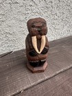 Vtg Wooden 5  Alaska Hand Painted Signed Carved Walrus  Figure Kitschy Decor