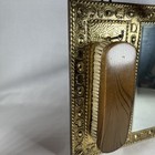 Victorian English Dressing Mirror Clothes Brush  Embossed Brass Beveled Glass