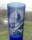 Set Of 4 Vintage Cobalt Blue Washington Dc Us Capitol Souvenir Glasses - 5  Tall