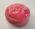 Vintage Pink Roses Flower Polished Stone Trinket Jewelry Box Vanity Decor