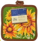 Set Of 2 Printed Kitchen Pot Holders  7 x7   Sunflowers On Green W brown Back gr